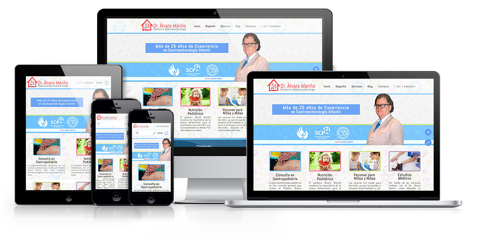 Versiones móvile de website de gastroenterólogo pediatra en Bogotá